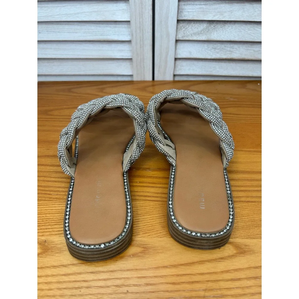 Madden Girl Brinley Sandals 10 Silver Womens Rhinestone Braided Slides